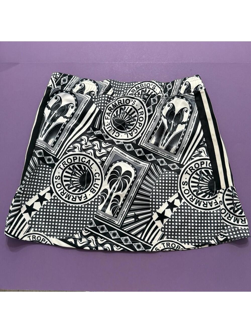Adidas x Farm Rio Skirt Black White Graphic Print JD6312 Women Size Medium - Picture 3 of 9